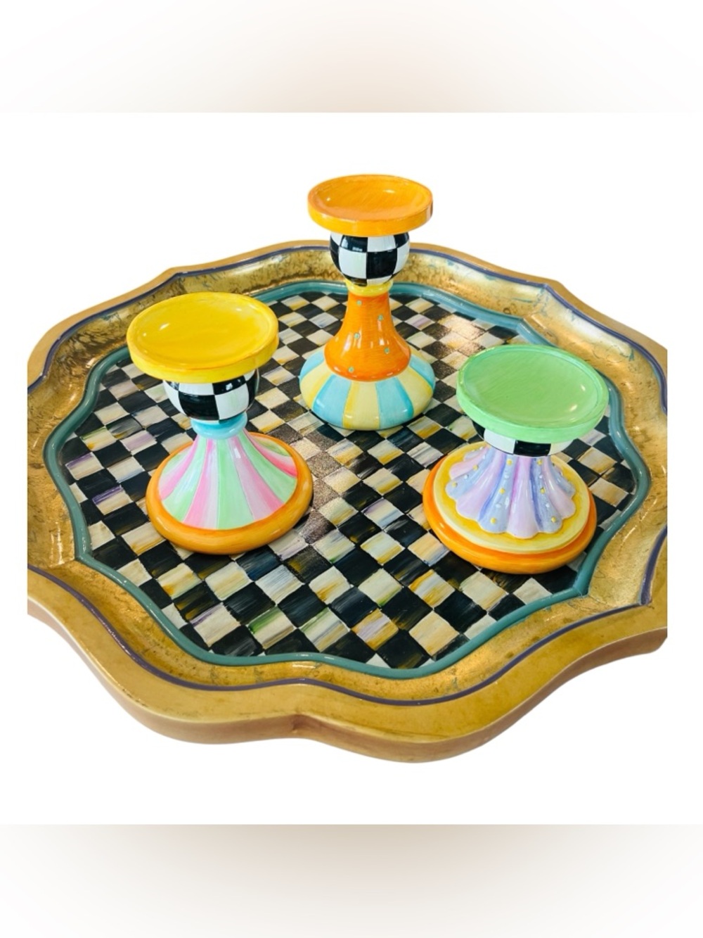 MacKenzie-Childs Trick or Treat Candle Holders Set of 3 Courtly Check - Picture 7 of 7